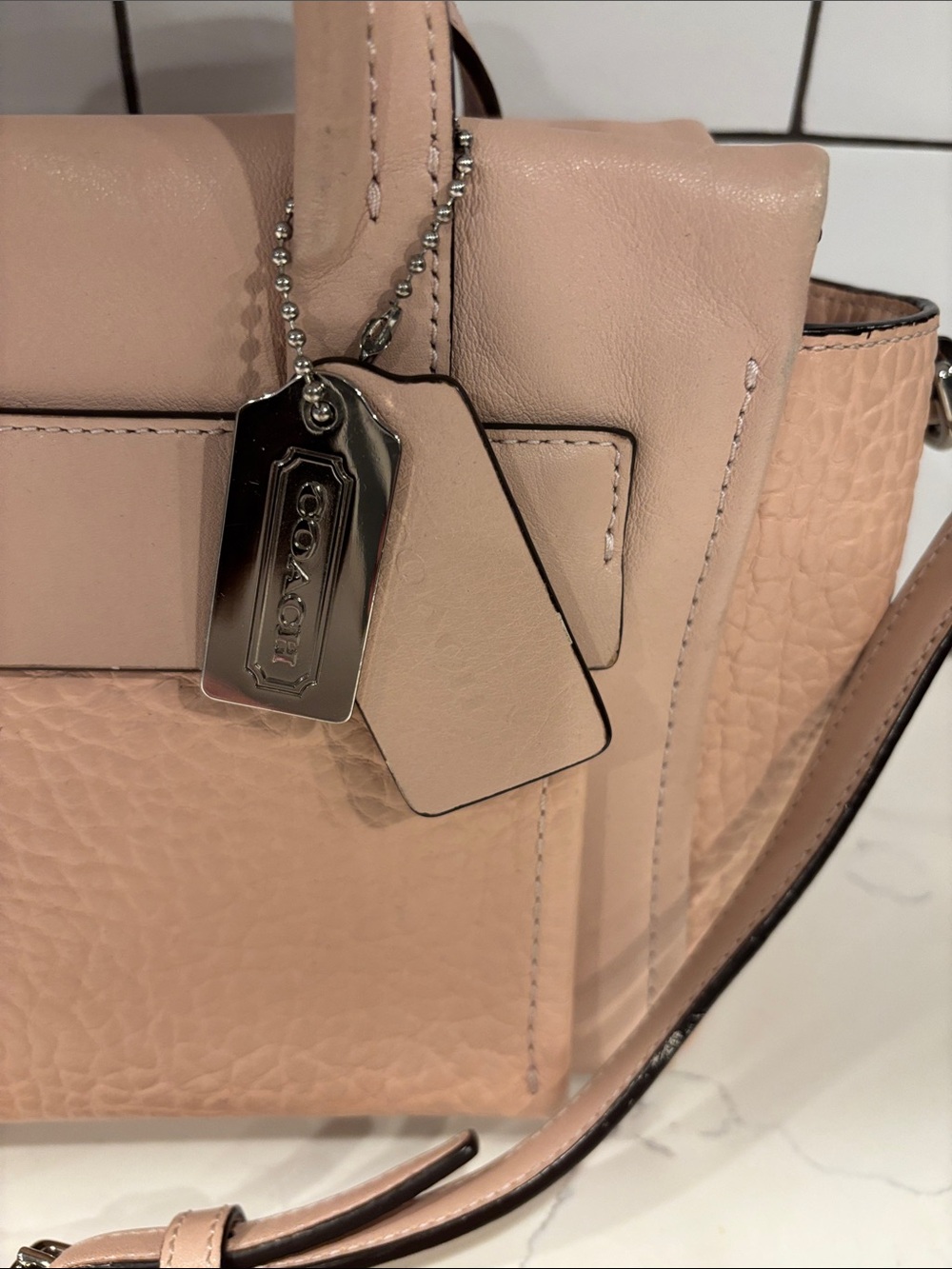 COACH Mini Bleecker Riley - Pale Pink Pebbled Leather Satchel with Strap - Picture 2 of 11